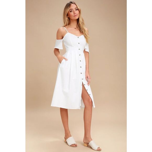 Lulu’s I've Got Love White Off-the-Shoulder Midi Dress size medium - Picture 2 of 15